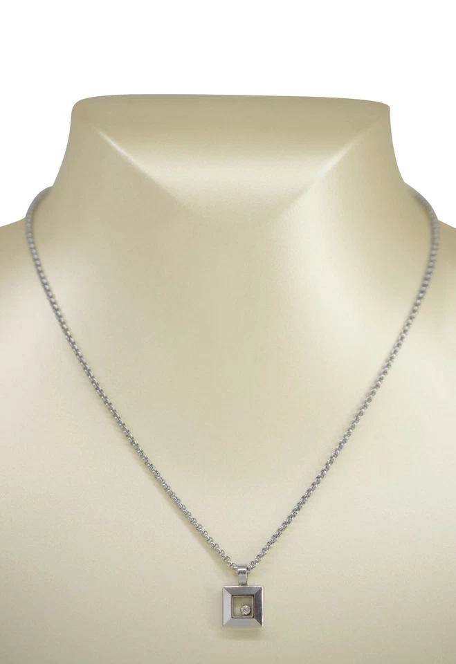 Collar Colgante Cuadrado Chopard Happy Diamonds Oro Blanco 18k + Certificado 79/2938-20 Foto 3 de 4