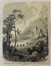 1879 magazine engraving ~ MEN RUNNING WITH RIFLES THROUGH A FIELD