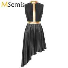 Womens Lyrical Dance Dress Ballet Costume Sleeveless Mesh Tulle High Low Skirt