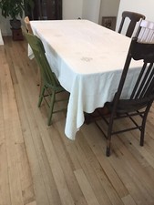 Appliqu Embroidered Tablecloth Lovely. Cotton, Natural Off White