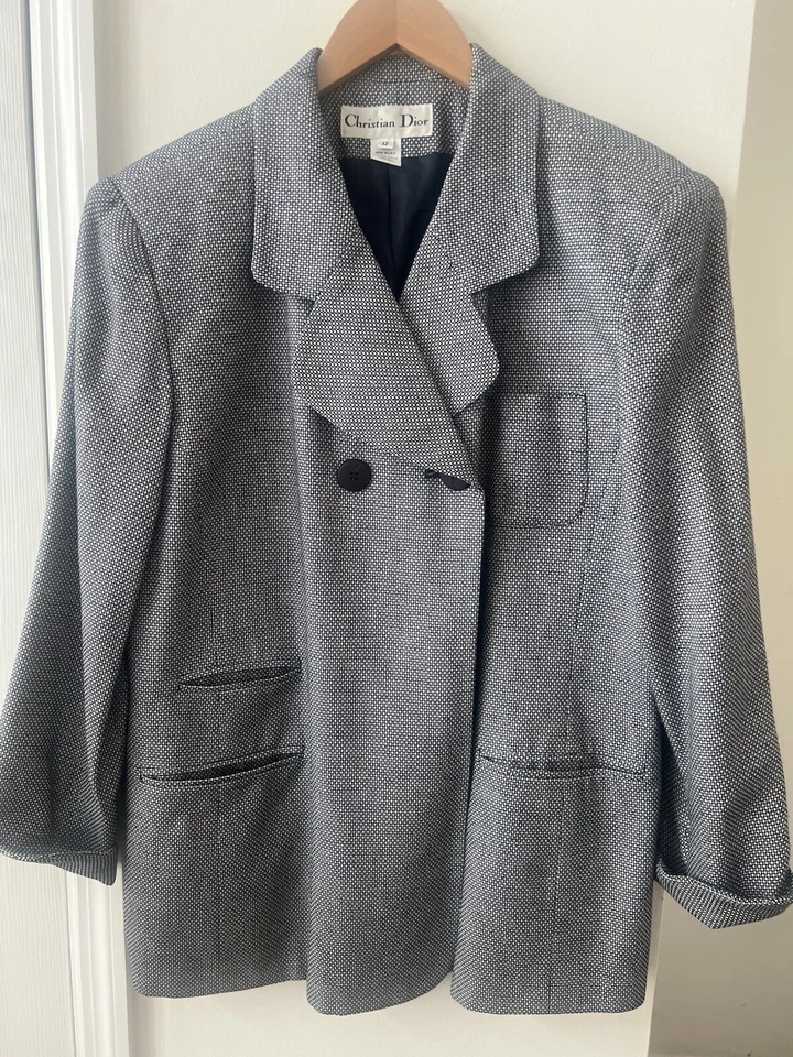 Christian Dior женщин размер 12 вискоза/льняная смесь 2 пуговицы куртка / винтажный - Изображение 2 из 4