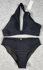 One Shoulder 2 Piece Bikini Set Cutout Swimsuit Womens Size Small Black