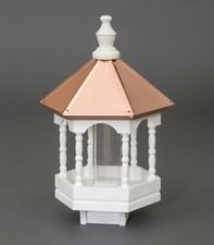Small White Bird Feeder with Spindles and Copper Roof- Amish Made