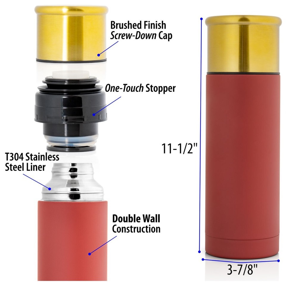 1 L SHOTGUN SHELL THERMOS Coffee Hunting Hot Insulated Stainless Steel