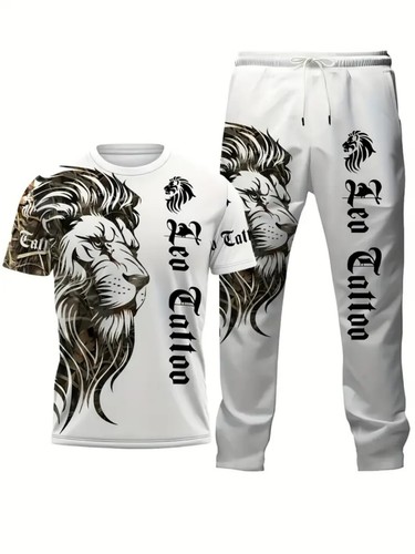 3D Print Men’s Outfit Trendy Summer Fashion Lion Print T-Shirt and Shorts Set - Picture 2 of 5