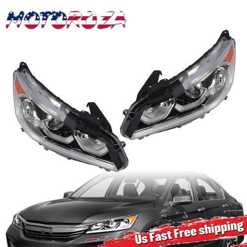 Halogen Headlight Chrome w/LED DRL For 2016-2017 Honda Accord Sedan Right+Left