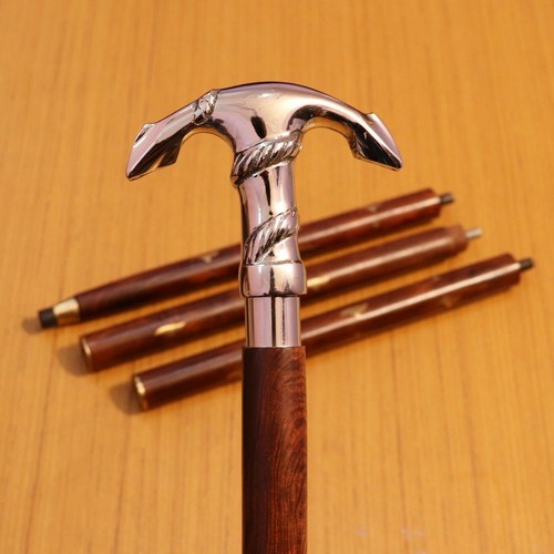 Chrome Finish Brass Anchor Handle Vintage Wooden Walking Stick Cane Handmade new - Picture 6 of 6