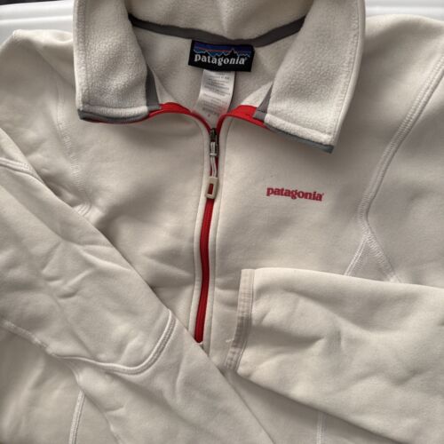 Patagonia Pullover Polartec 1/4 Zip Layer Sweatshirt Ivory Red Mock Neck Women S