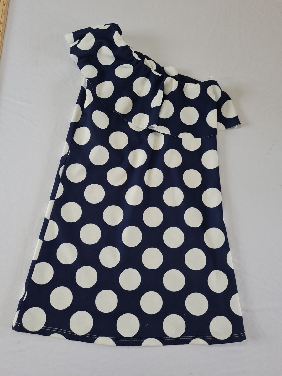 Girls One Shoulder Dress GA&T Age 14 Blue White Spots Ruffle 9338 | eBay UK