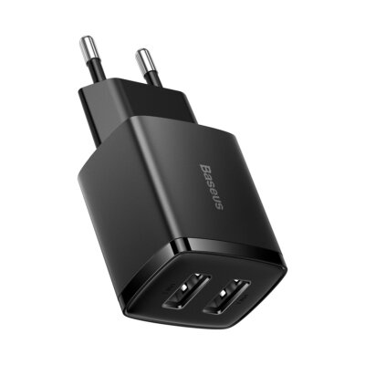 Baseus Kompaktes Ladegerät Schwarz   2 USB-Ports, 10,5W für unterwegs