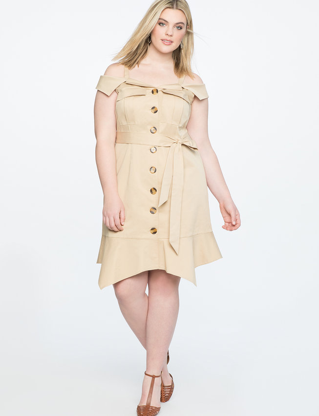 khaki off the shoulder dress