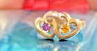 Vintage Lennox Ring 2 Hearts Pretty Pastel Stones Marked 925 Goldtone