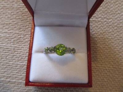 Hallmarked Sterling 925 Silver Ring with Green Brilliant-Cut Stones
