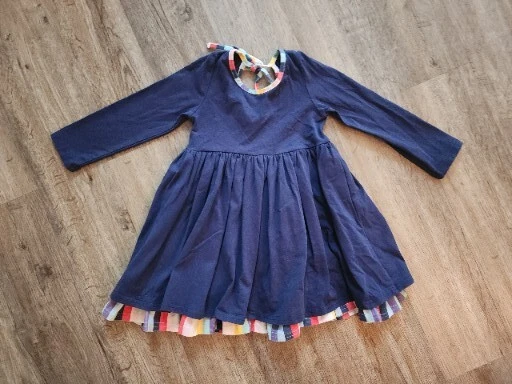 Serendipity Clothing Co. Girls Dress Size 4 Navy Blue Stripes Long Sleeve EUC