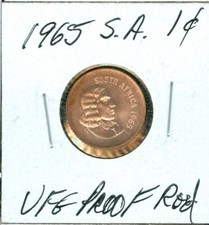 1965 SOUTH AFRICA 1 CENT ULTRA FINEST GRADE ENGLISH PROOF RED .