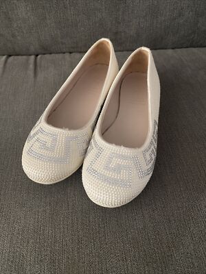 Young Versace Designer Girls Shoes Cream Ivory Slip On Flats