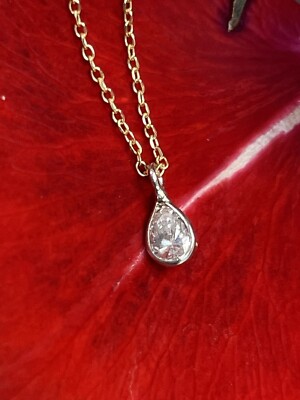 Halskette 0,25 kt natürlicher Birne Diamant Weißgold Solitär K SI2 14 K Gelbgold