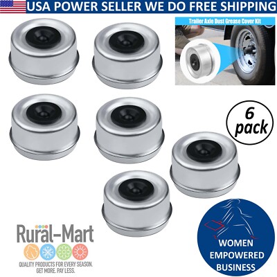 6PK Grease Caps 2.72 with Rubber Plugs for 7000-8000Lbs Hub Trailer Axles CA D30
