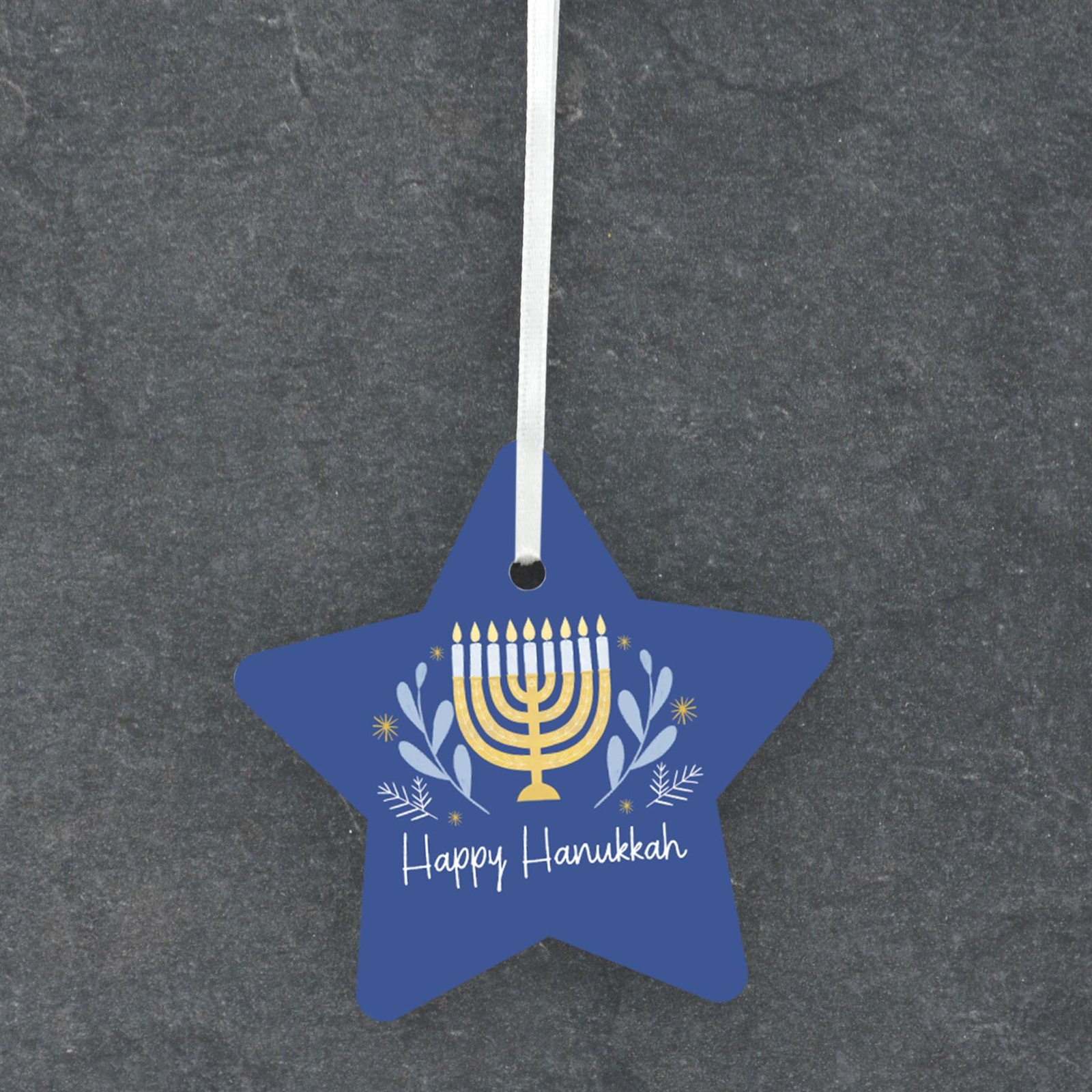 Happy Hanukkah Jewish Festival Blue Ceramic Star Ornament