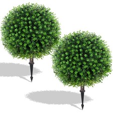 2Pc Artificial Green Eucalyptus Topiary Ball Tree With Ground Spike UV Resistant