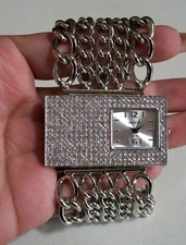 Women's Stones Silver Finish Dressy Casual Wear Fashion Chain Style Watch