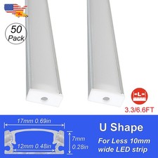 50 Pack 3.3FT 1M LED Aluminum Channel Diffuser System U Shape with Milky Cover