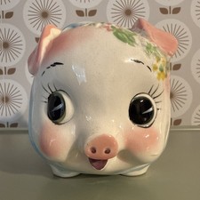 Vintage Ceramic Pink Floral Pig Coin Piggy Bank Made in Japan Cute!