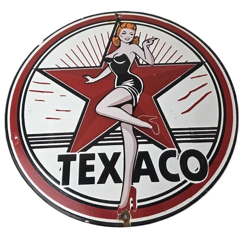 Vintage Texaco Gasoline Sign - Gas Service Station Pump Porcelain Sign