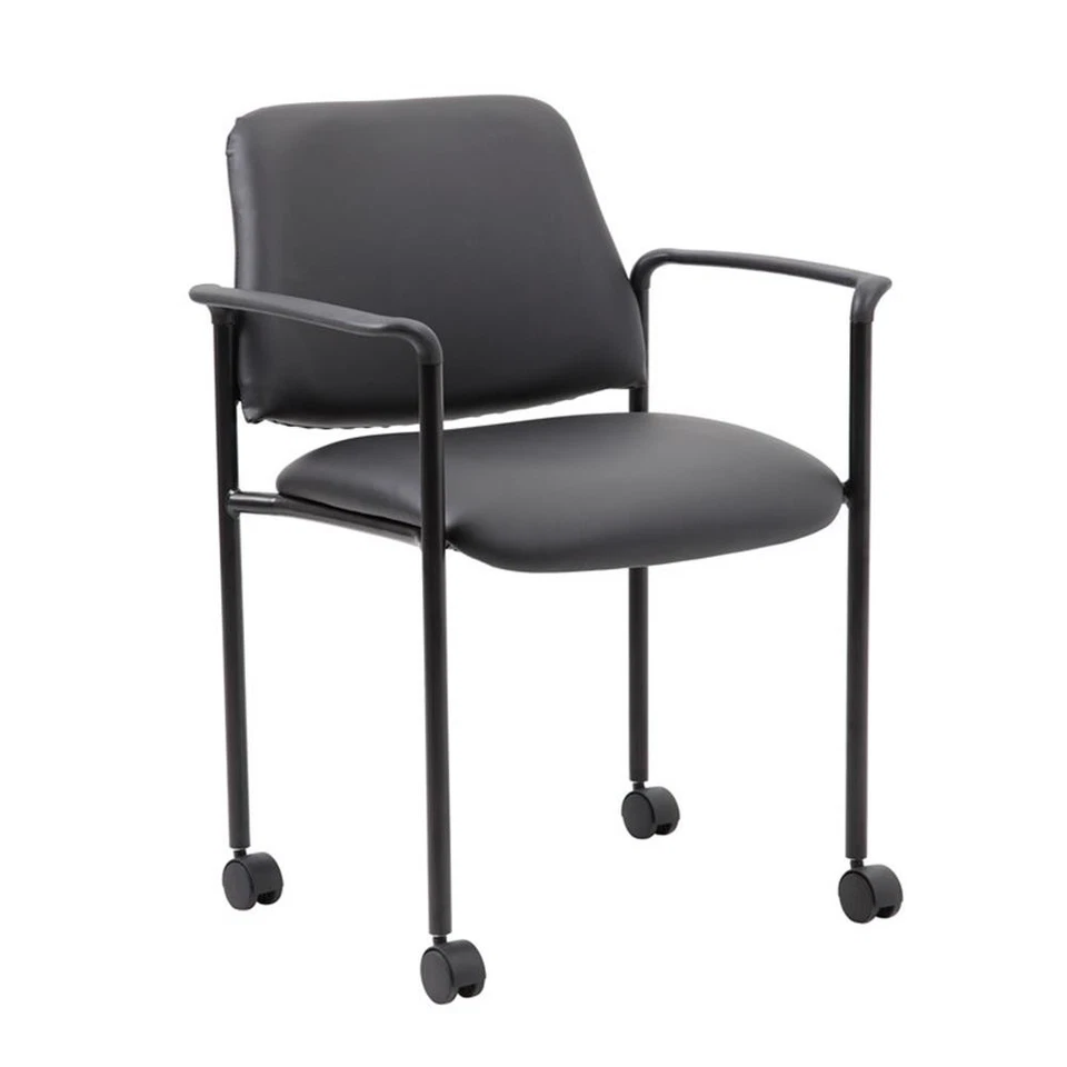 Boss Office Square Back Diamond Stacking Chair with Arm In Black Caressoft - Image 2 of 4