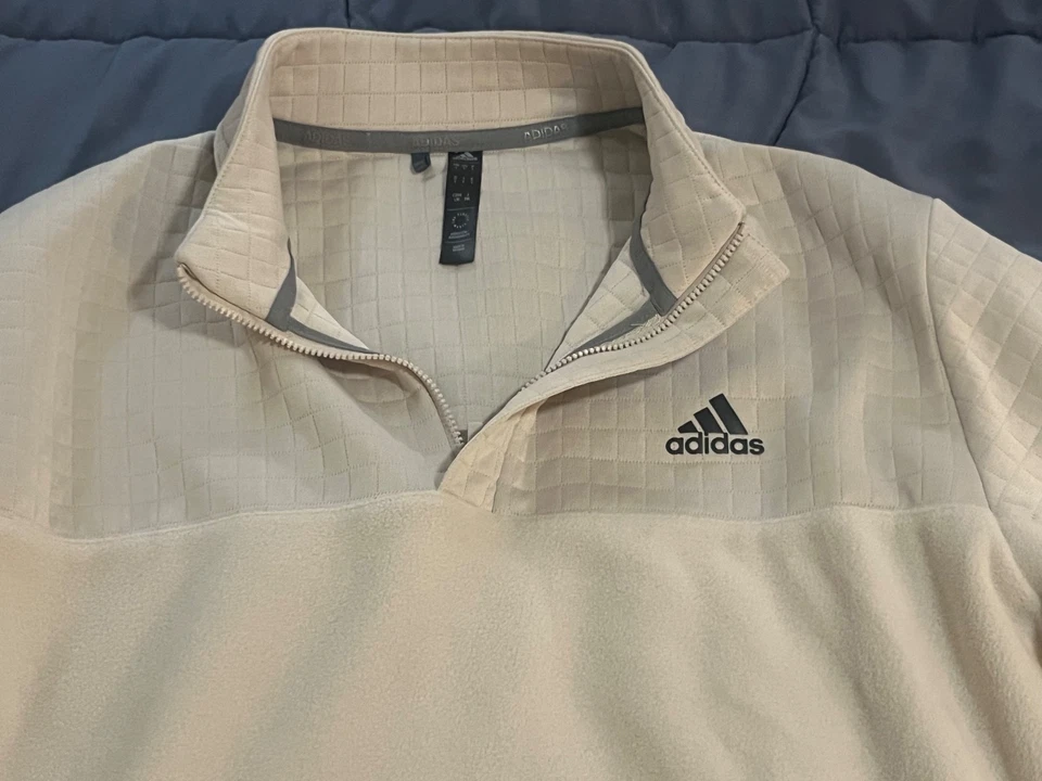 阿迪达斯高尔夫男式纹理网格四分之一拉链套衫羊毛-白色-L 码 — 第 3/4 张图片