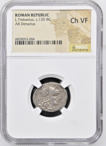 Roman Republic - L. Trebanius 135 BC Silver AR Denarius NGC Ch VF Jupiter Roma