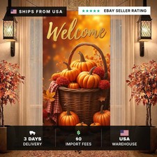 Fall Door Cover, Welcome Autumn Photo Backdrop Happy Fall Door Banner Pumpkin fo