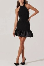 ASTR the Label Black Halter Mini Dress Satin Ruffle Hem XS NWT Nordstrom