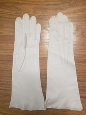 Vintage Kidskin White Leather Gloves Womens 7.5 Forearm Length Special Occasion