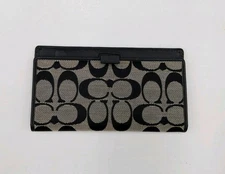 COACH Signature checkbook case holder wallet Black Grey 