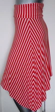 Woman Mixit Striped Pull~on Hi~waist Skirt Size L Asymmetrical Flowy Red White