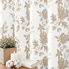 Beige Floral Cotton Cottage Shower Curtain, 72" W X 84" L Boho Farmhouse Showe