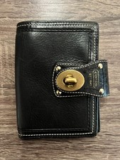 Coach Black Leather Turnlock Planner Cover