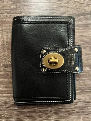 Coach Black Leather Turnlock Planner Cover