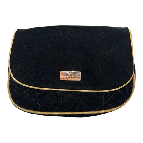 Sac à parfum Dior authentique vintage velours noir bordure dorée propre 4"Lx9"Lx5 1/2"H