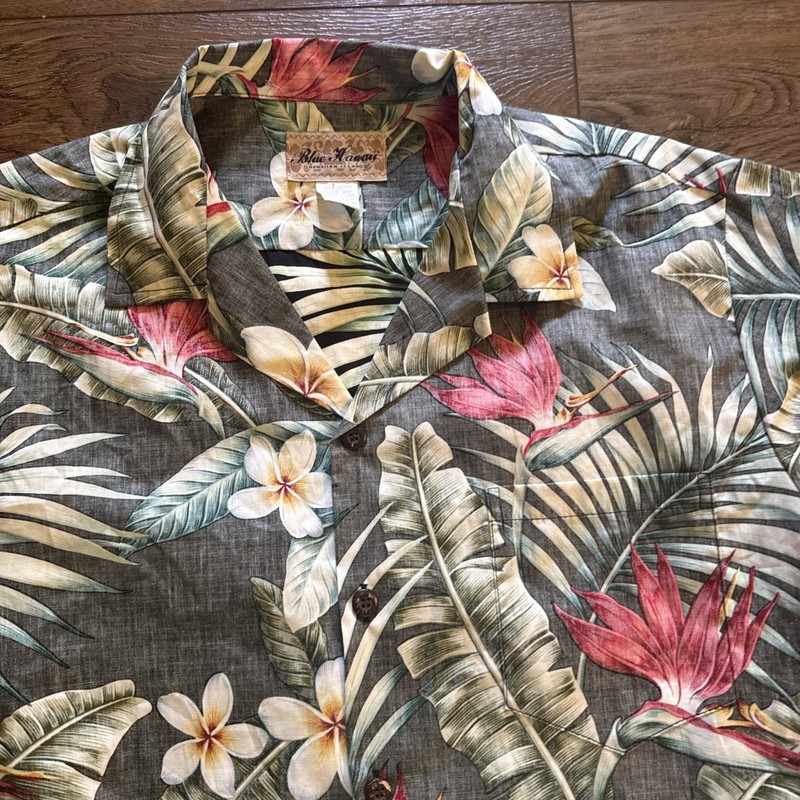 VTG Blue Hawaii Hawaiian Islands Shirt Mens L Floral Aloha Made USA 100% Cotton