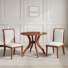 Walnut Dining Table Set:39.4" Round Table + 2 Chairs - Traditional Solid Wood Ki