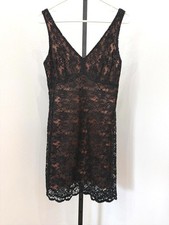 Vintage y2k Espirit De Corp 3/4 Black Lace Sleeveless V-Neck Dress
