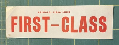 Vintage Grimaldi Siosa Lines First Class Schiff Gummi Label Kreuzfahrt Italien 1960er a