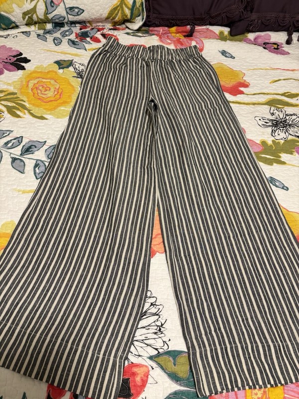 Evereve Wide Leg Women’s Linen Blend Pull On Pants Striped XS