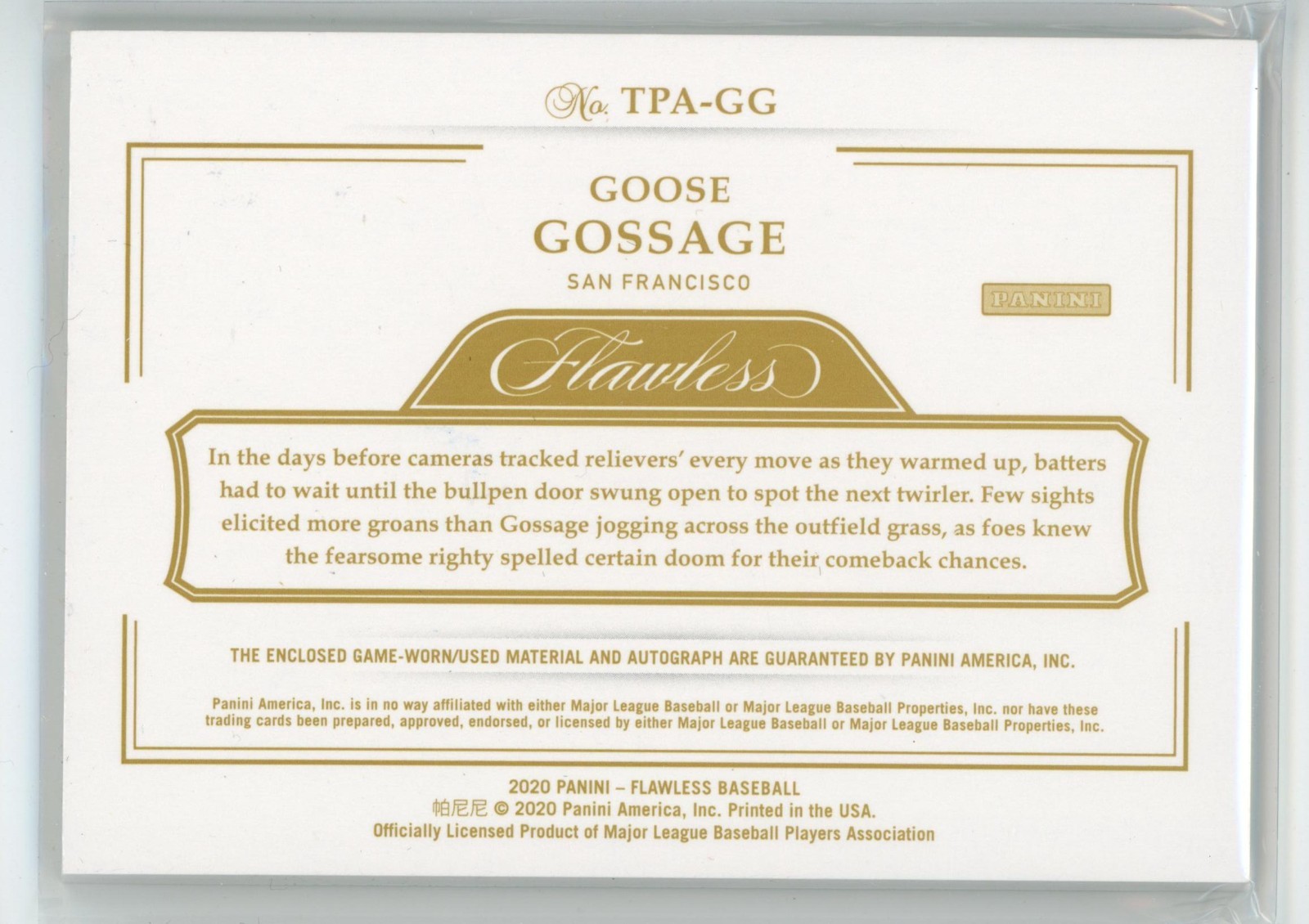 Goose Gossage 2020 Panini Flawless Auto /10 Game Used Triple Patch #TPA-GG  view 2