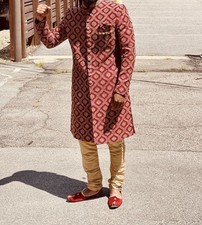 Men's Red Sherwani Kurta Traditional Indian Pakistani Style Size 40 Long Tunic