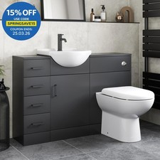 Alpine Black Toilet & Basin Vanity Unit Combination with Drawer Unit 1165mm