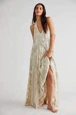 Free People Embroidered Holding On Convertible Maxi Dress Size M Ivory And Gold