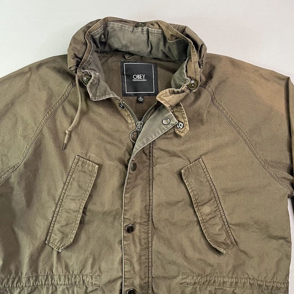 Chaqueta OBEY Propaganda Para Hombres X-Grande Marrón Militar Cremallera Completa A Presión Abrigo Utilitario Foto 2 de 4